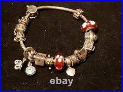 Authentic Pandora Sterling Silver Bracelet With 12 Charms + Spacers