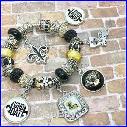 Authentic Pandora Sterling Silver Bracelet with New Orleans Saints European Charms