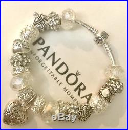 Authentic Pandora Sterling Silver Charm Bracelet Heart Pink Love European Charms