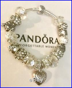Authentic Pandora Sterling Silver Charm Bracelet Heart Pink Love European Charms