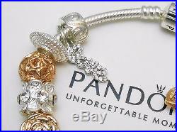 Authentic Pandora Sterling Silver Charm Bracelet With Gold Heart European Charms