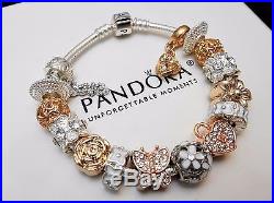 Authentic Pandora Sterling Silver Charm Bracelet With Gold Heart European Charms