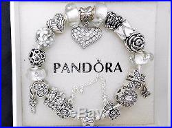 Authentic Pandora Sterling Silver Charm Bracelet With White European Charms