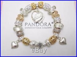 Authentic Pandora Sterling Silver Charm Bracelet, With White European Charms