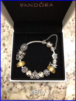 Authentic Pandora bracelet with 13 Charms and safety chain in box