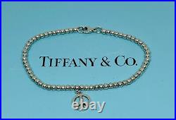 Authentic Rare Tiffany & Co Silver Peace Charm on Mini bead Bracelet 7 18cm