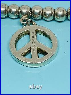 Authentic Rare Tiffany & Co Silver Peace Charm on Mini bead Bracelet 7 18cm