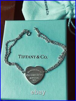 Authentic Return To Tiffany & Co. Double Chain Heart Charm Bracelet Silver, Si 21