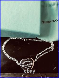 Authentic Return To Tiffany & Co. Double Chain Heart Charm Bracelet Silver, Si 21