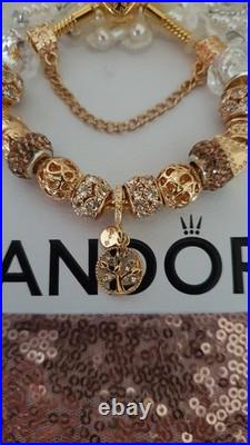 Authentic Silver Pandora Bracelet Gold Heart & Gold Charms + gift Box. 20 cms Authentic Silver Pandora Bracelet Gold Heart & Gold Charms + gift Box. 20 cms
