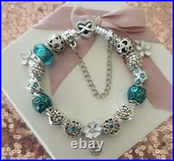 Authentic Silver Pandora Bracelet Heart clasp + Charms 19 cm + Pandora Box Authentic Silver Pandora Bracelet Heart clasp + Charms 19 cm + Pandora Box