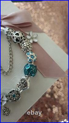 Authentic Silver Pandora Bracelet Heart clasp + Charms 19 cm + Pandora Box Authentic Silver Pandora Bracelet Heart clasp + Charms 19 cm + Pandora Box