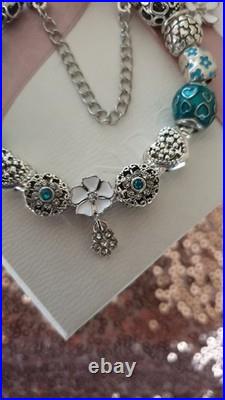 Authentic Silver Pandora Bracelet Heart clasp + Charms 19 cm + Pandora Box Authentic Silver Pandora Bracelet Heart clasp + Charms 19 cm + Pandora Box
