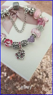 Authentic Silver Pandora Bracelet Pave clasp + Charms Shown 19 cm + Pandora Box Authentic Silver Pandora Bracelet Pave clasp + Charms Shown 19 cm + Pandora Box
