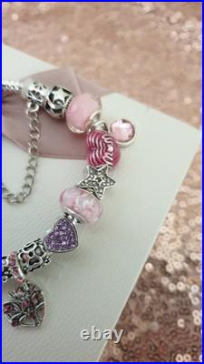 Authentic Silver Pandora Bracelet Pave clasp + Charms Shown 19 cm + Pandora Box Authentic Silver Pandora Bracelet Pave clasp + Charms Shown 19 cm + Pandora Box