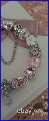 Authentic Silver Pandora Bracelet Pave clasp + Charms Shown 19 cm + Pandora Box Authentic Silver Pandora Bracelet Pave clasp + Charms Shown 19 cm + Pandora Box