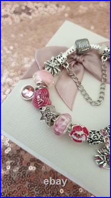 Authentic Silver Pandora Bracelet Pave clasp + Charms Shown 19 cm + Pandora Box Authentic Silver Pandora Bracelet Pave clasp + Charms Shown 19 cm + Pandora Box