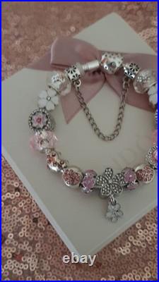 Authentic Silver Pandora Bracelet Pave clasp + Charms Shown 19 cm + Pandora Box Authentic Silver Pandora Bracelet Pave clasp + Charms Shown 19 cm + Pandora Box