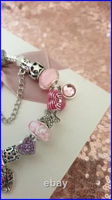 Authentic Silver Pandora Bracelet Pave clasp + Charms Shown 19 cm + Pandora Box Authentic Silver Pandora Bracelet Pave clasp + Charms Shown 19 cm + Pandora Box