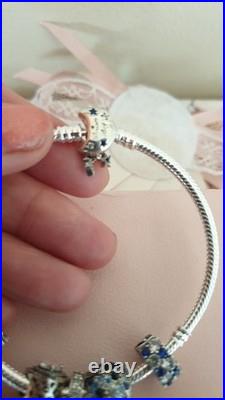 Authentic Silver Pandora Bracelet Pave clasp + Charms Shown 19 cm + Pandora Box Authentic Silver Pandora Bracelet Pave clasp + Charms Shown 19 cm + Pandora Box