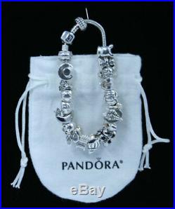Authentic Silver Pandora Bracelet with Assortment of 20 Charms