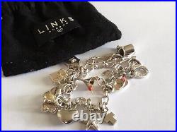 Authentic Sterling Silver Links of London T-Bar Bracelet & 13 Charms