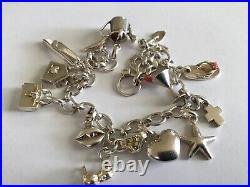 Authentic Sterling Silver Links of London T-Bar Bracelet & 13 Charms