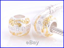 Authentic Sterling Silver Pandora Bracelet +GENERIC 18K Gold PLT Charms & Beads