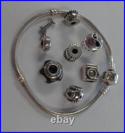 Authentic Sterling Silver Pandora Bracelet Loaded with 7 Charms
