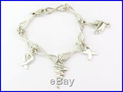Authentic TIFFANY & CO Sterling Silver Dove Heart Kiss Scribble Charm Bracelet