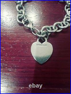 Authentic TIFFANY & Co Sterling Silver 925 HEART Tag Charm Chain Link Bracelet