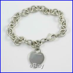 Authentic Tiffany & Co. Sterling Silver 10mm Heart Charm Chain Link Bracelet 8