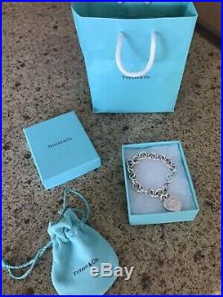 Authentic Tiffany & Co Sterling Silver Blank Heart Charm Tag Bracelet