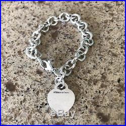 Authentic Tiffany & Co Sterling Silver Blank Heart Charm Tag Bracelet