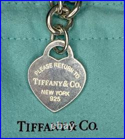 Authentic Tiffany & Co. Sterling Silver Heart Charm Bracelet, 7