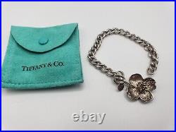 Authentic Tiffany & Co Vintage Sterling Dogwood Flower Textured Charm Bracelet