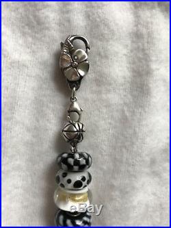 Authentic Trollbeads bracelet black/white glass charms retired rare onyx chakra