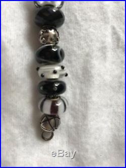 Authentic Trollbeads bracelet black/white glass charms retired rare onyx chakra