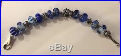Authentic Trollbeads bracelet blue glass & charms retired and rare