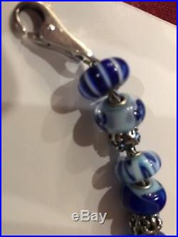 Authentic Trollbeads bracelet blue glass & charms retired and rare