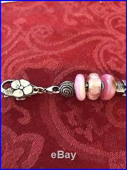 Authentic Trollbeads bracelet pink beads and silver charms many retired and rare