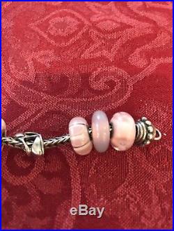 Authentic Trollbeads bracelet pink beads and silver charms many retired and rare
