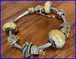 Authentic pandora bracelet with charms Warm Gold, Silver And Ivory Tones