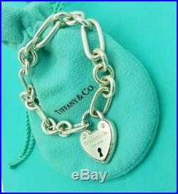 Authentic silver TIFFANY & CO. ARC HEART PADLOCK OVAL ROUND LINK charm BRACELET