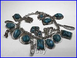 BBJ 925 sterling silver turquoise Native charm bracelet Anklet Southwestern 45g