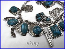 BBJ 925 sterling silver turquoise Native charm bracelet Anklet Southwestern 45g