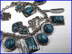 BBJ 925 sterling silver turquoise Native charm bracelet Anklet Southwestern 45g