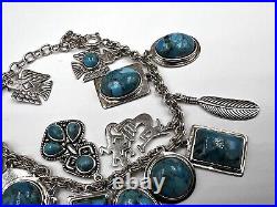 BBJ 925 sterling silver turquoise Native charm bracelet Anklet Southwestern 45g