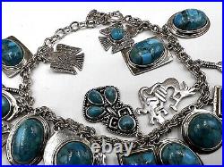 BBJ 925 sterling silver turquoise Native charm bracelet Anklet Southwestern 45g