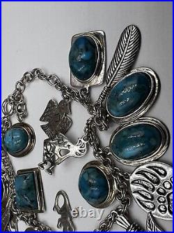 BBJ 925 sterling silver turquoise Native charm bracelet Anklet Southwestern 45g